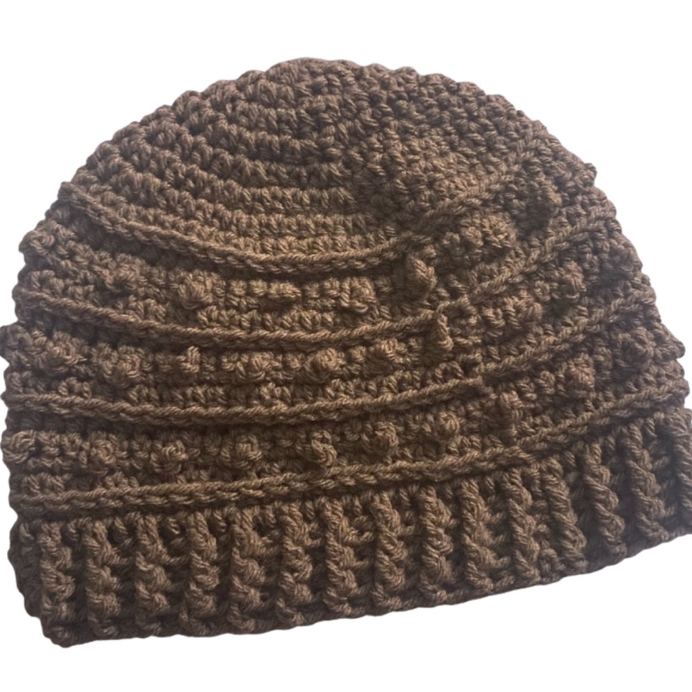 Picot Crochet Beanie in Cafe Latte